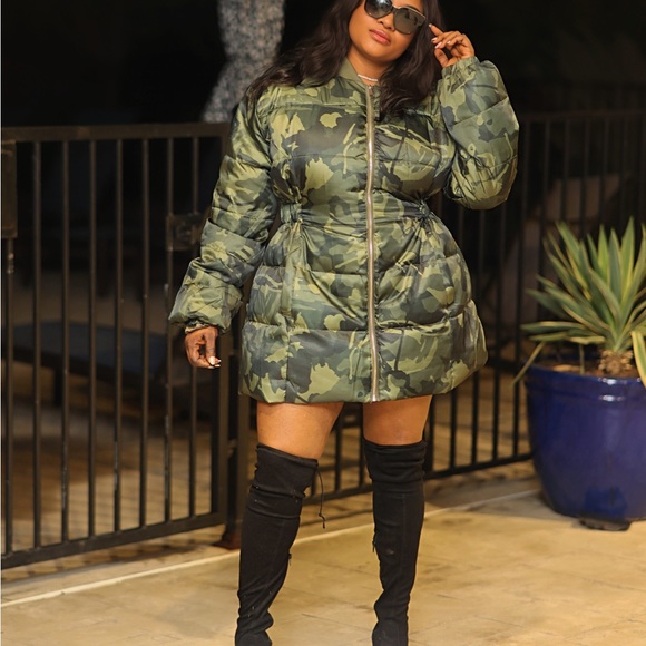 Camouflage puffer mini dress/jacket !*PLUS SIZE AVAILABLE - Picture 2 of 4